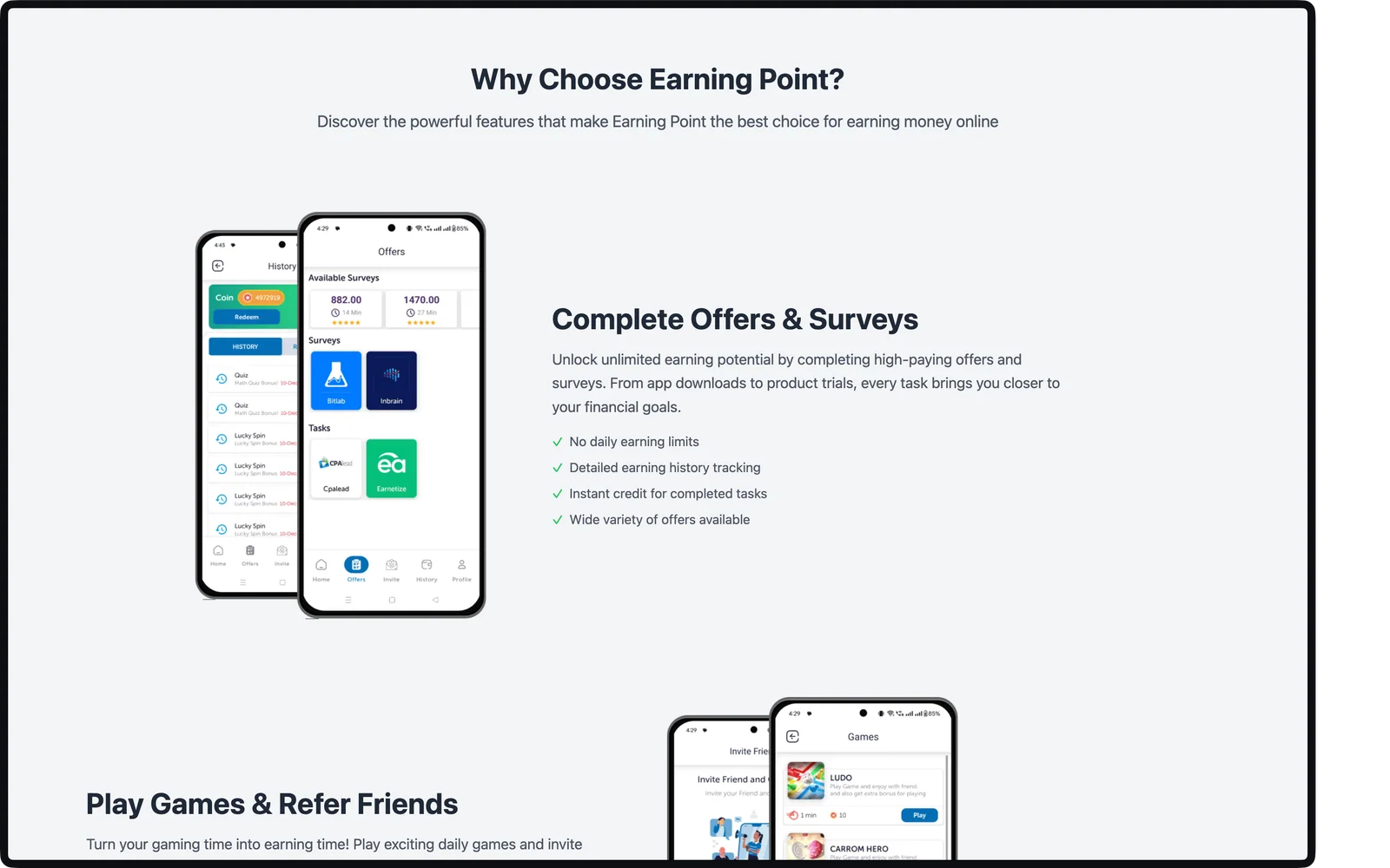 Earning Point — App Landing Page preview