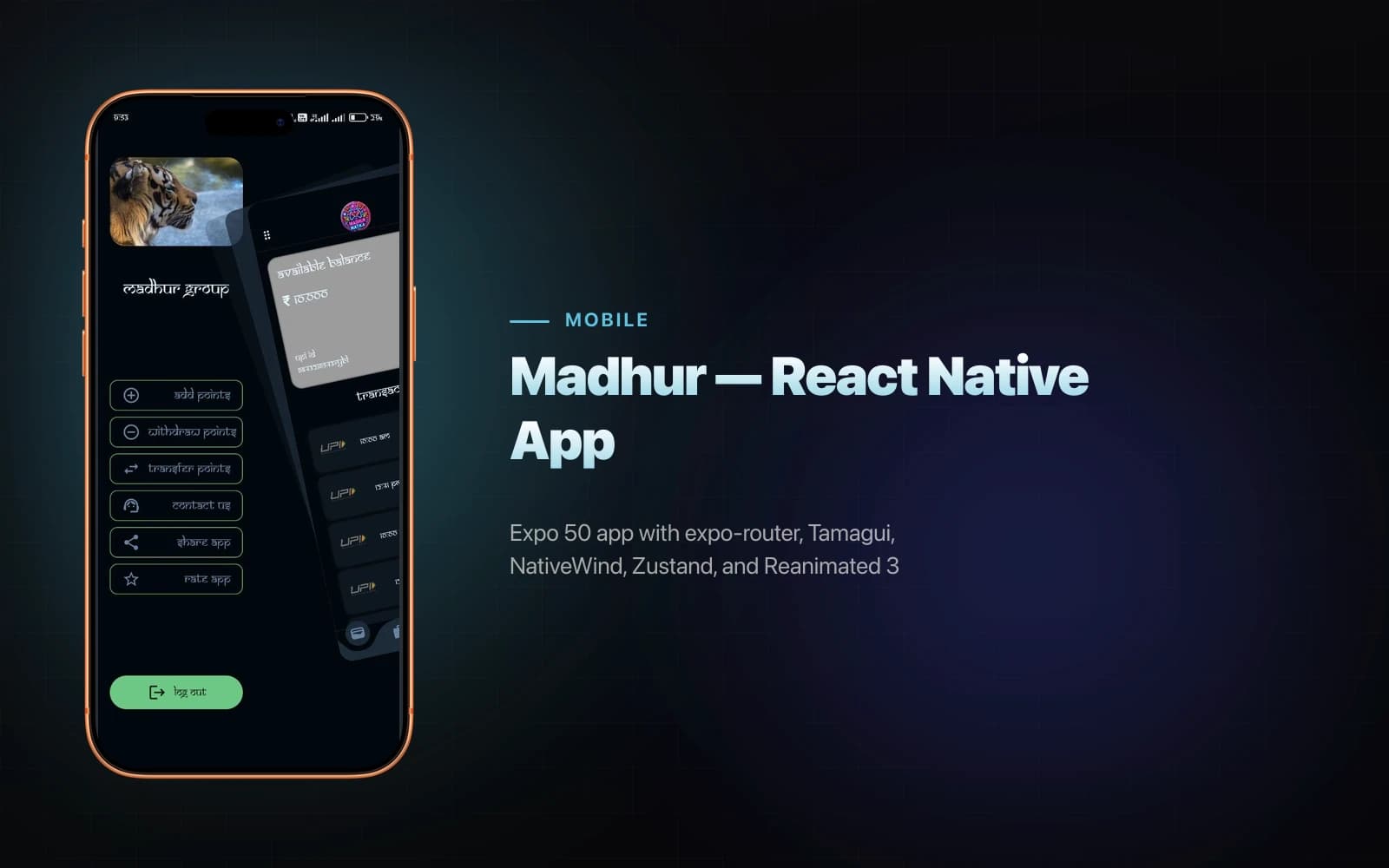 Madhur — React Native App preview