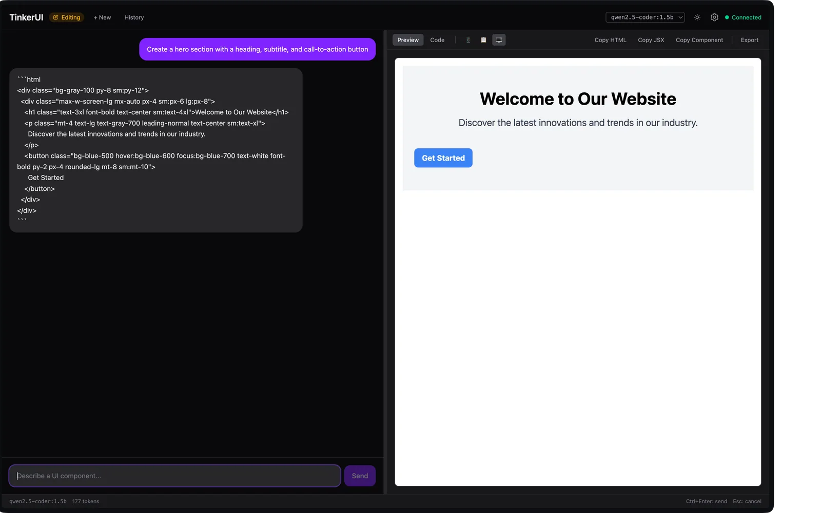 TinkerUI — Local Generative UI Playground preview