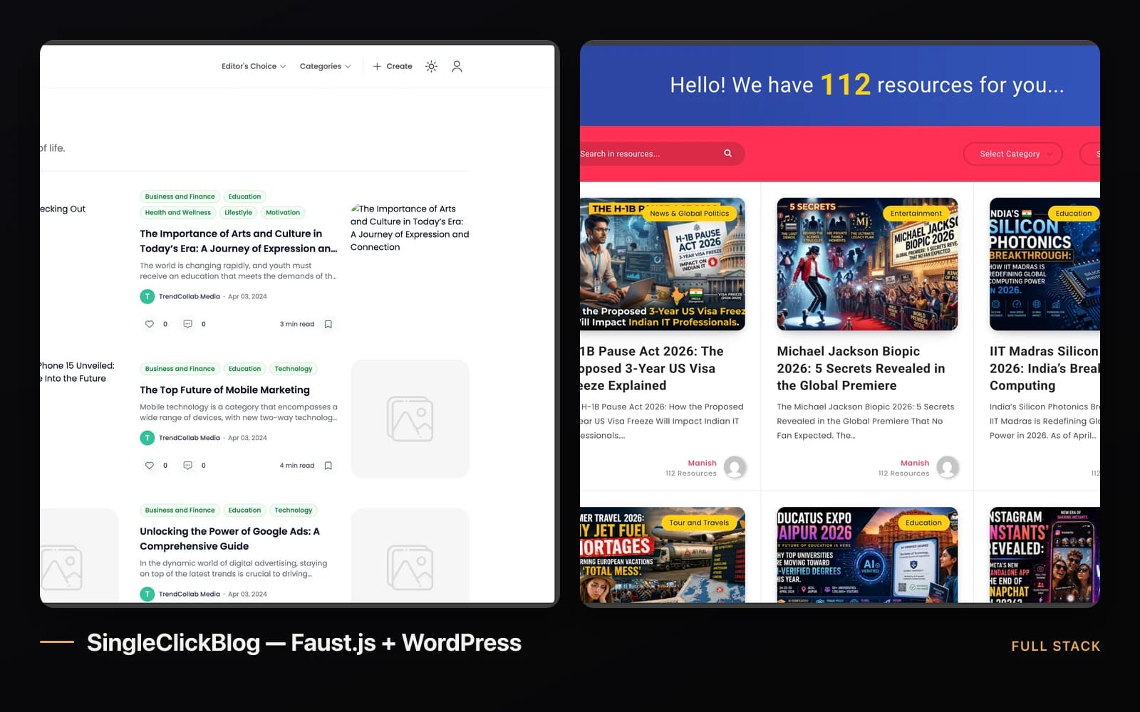 SingleClickBlog — Faust.js + WordPress preview